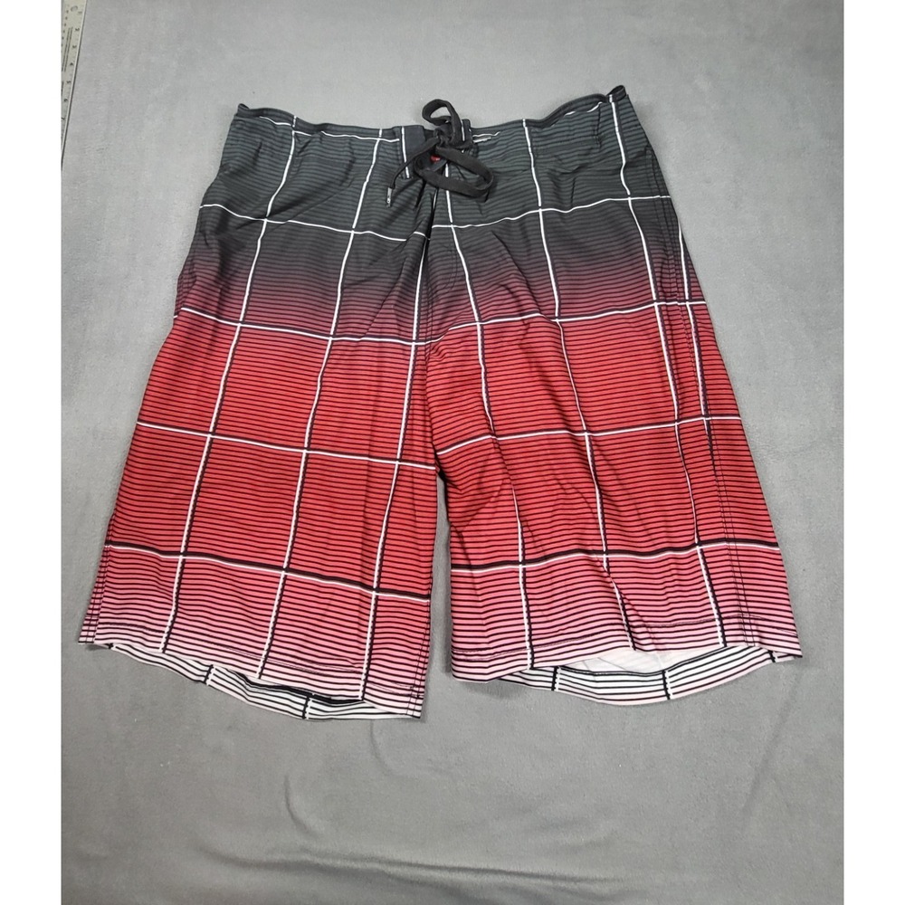 Ocean Pacific Men's 38 Board Shorts Red Black Geometric AOP Swim Trunks Lined